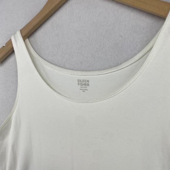 EILEEN FISHER Tank Top PL Stretch Organic Cotton Jersey Scoop Neck Shell White - Picture 2 of 12